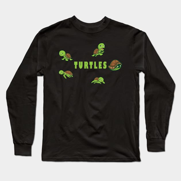 Cute Green Turtles Long Sleeve T-Shirt by JoeHx